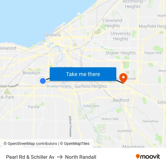Pearl Rd & Schiller Av to North Randall map