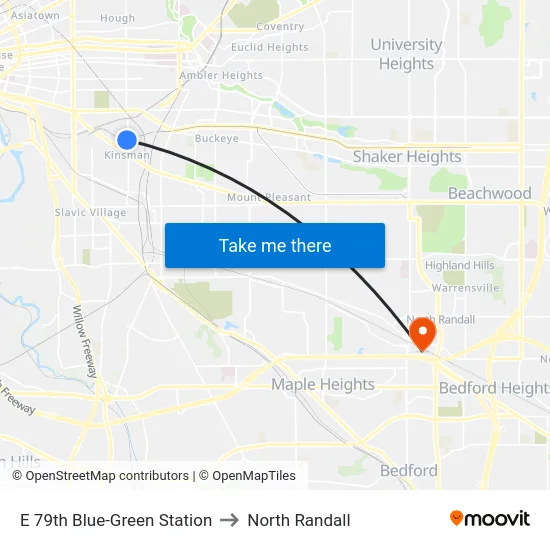 E 79th Blue-Green Station to North Randall map