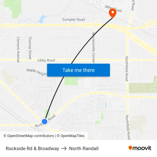 Rockside Rd & Broadway to North Randall map