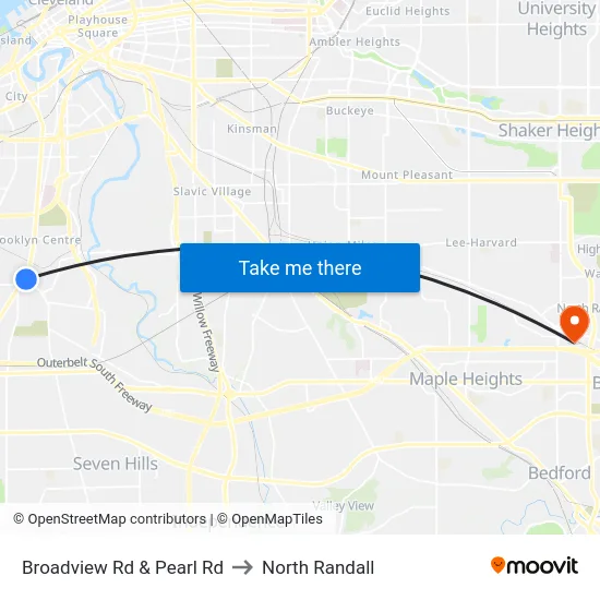 Broadview Rd & Pearl Rd to North Randall map