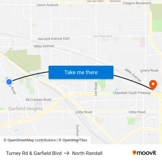 Turney Rd & Garfield Blvd to North Randall map