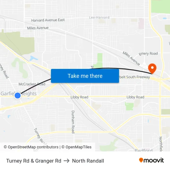Turney Rd & Granger Rd to North Randall map