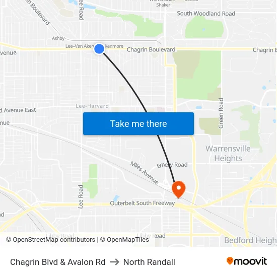 Chagrin Blvd & Avalon Rd to North Randall map