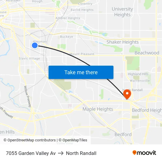 7055 Garden Valley Av to North Randall map