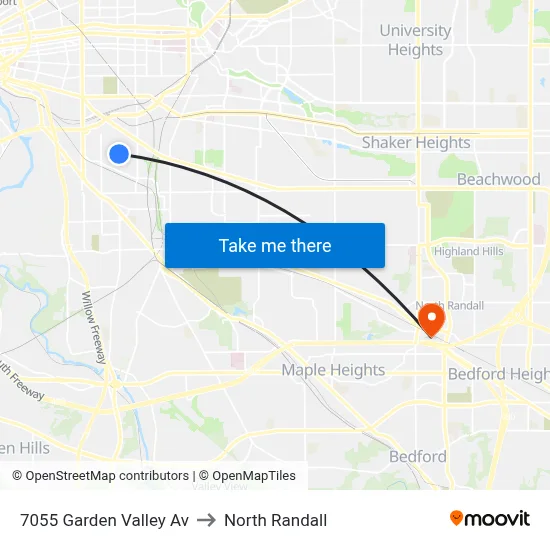 7055 Garden Valley Av to North Randall map
