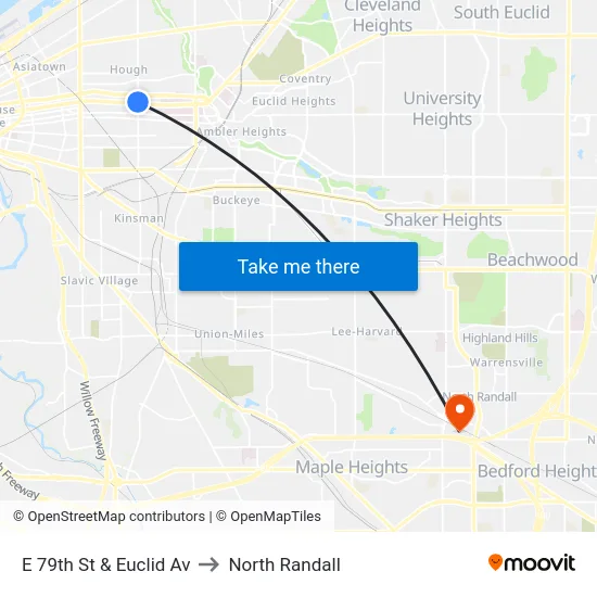 E 79th St & Euclid Av to North Randall map