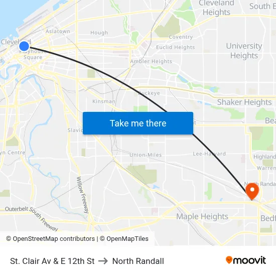 St. Clair Av & E 12th St to North Randall map