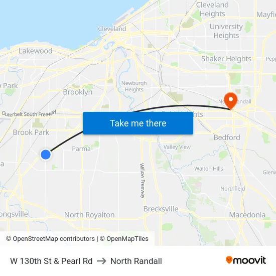W 130th St & Pearl Rd to North Randall map