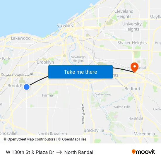 W 130th St & Plaza Dr to North Randall map