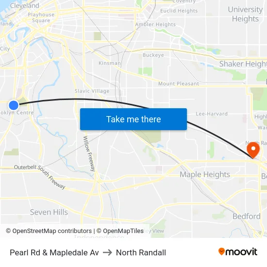 Pearl Rd & Mapledale Av to North Randall map