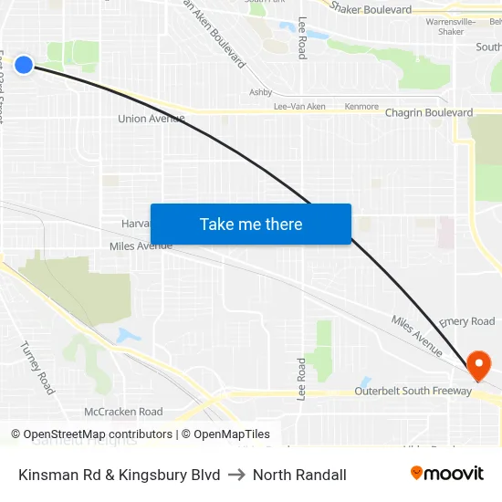 Kinsman Rd & Kingsbury Blvd to North Randall map