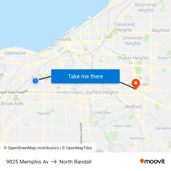 9825 Memphis Av to North Randall map