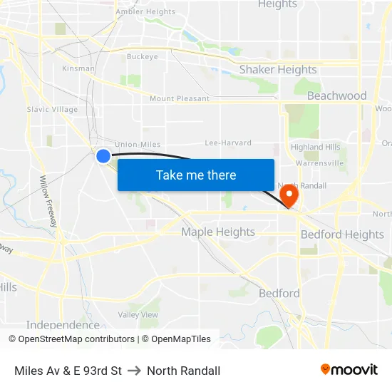 Miles Av & E 93rd St to North Randall map