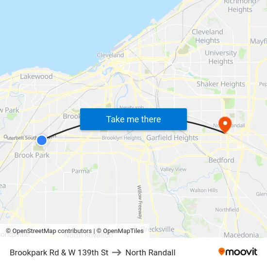 Brookpark Rd & W 139th St to North Randall map