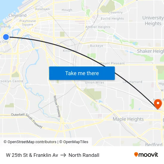 W 25th St & Franklin Av to North Randall map