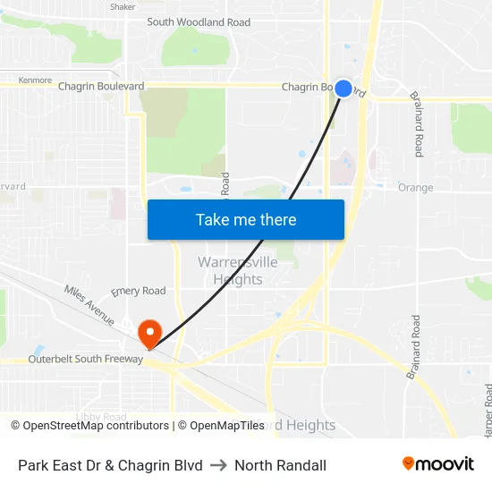 Park East Dr & Chagrin Blvd to North Randall map