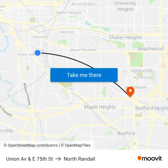Union Av & E 75th St to North Randall map
