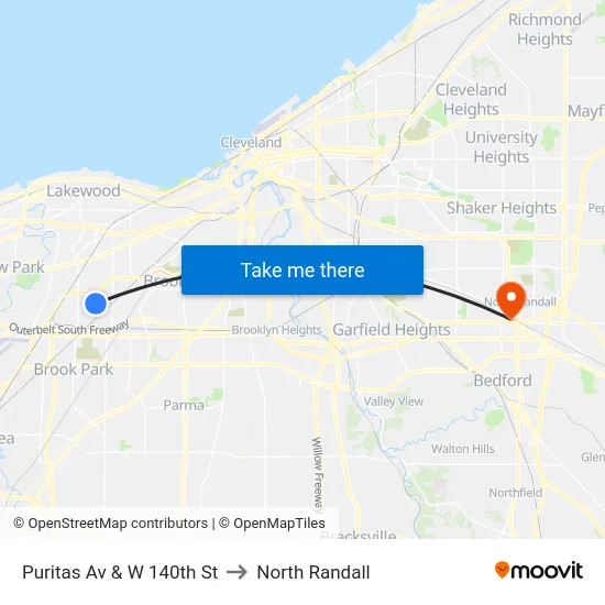 Puritas Av & W 140th St to North Randall map