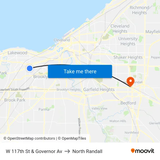 W 117th St & Governor Av to North Randall map