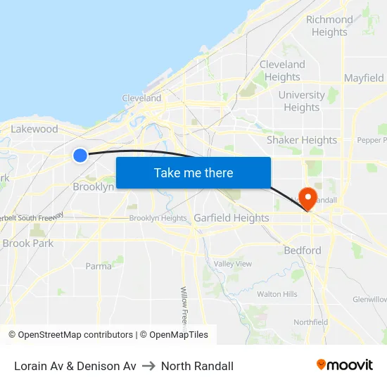 Lorain Av & Denison Av to North Randall map