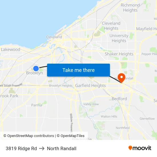 3819 Ridge Rd to North Randall map