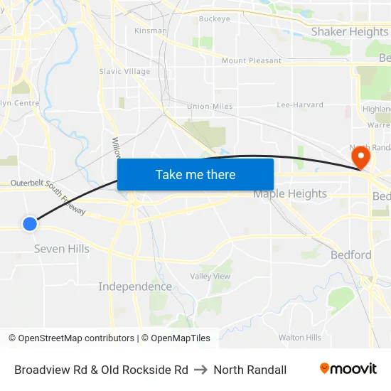 Broadview Rd & Old Rockside Rd to North Randall map
