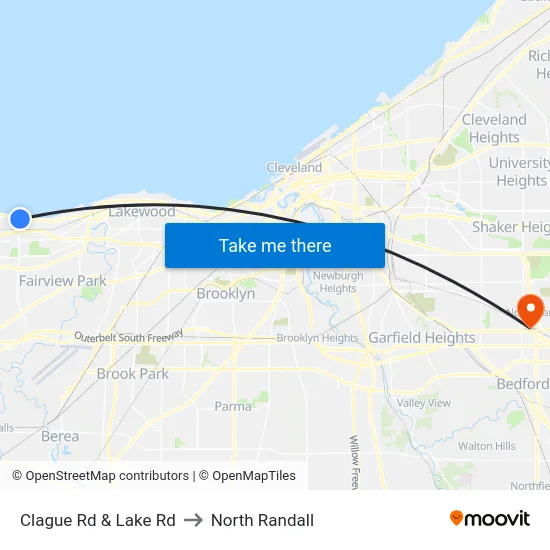 Clague Rd & Lake Rd to North Randall map