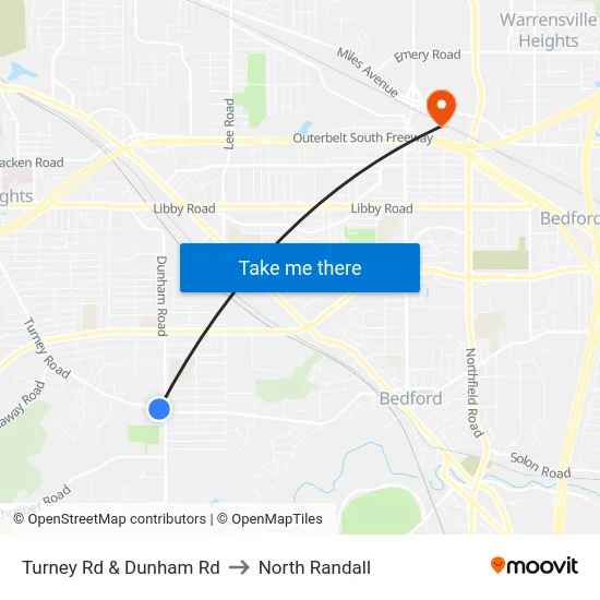Turney Rd & Dunham Rd to North Randall map