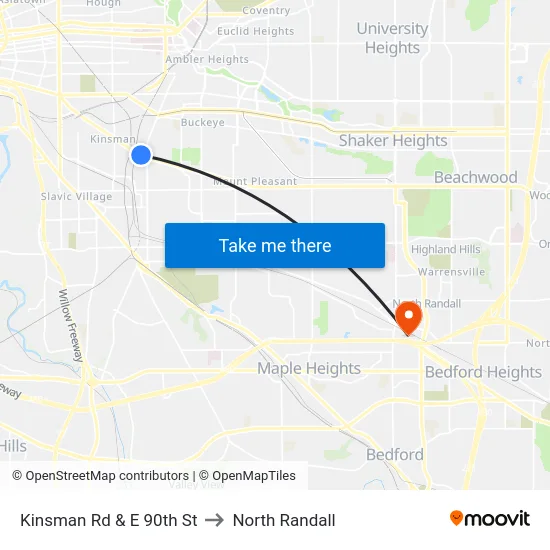 Kinsman Rd & E 90th St to North Randall map