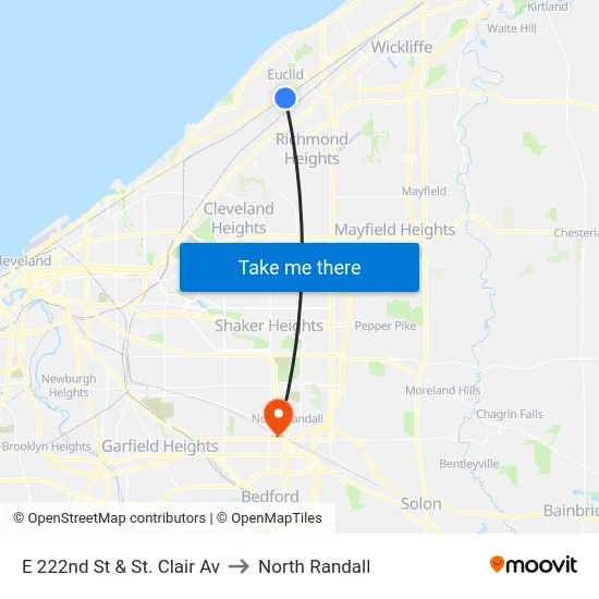 E 222nd St & St. Clair Av to North Randall map