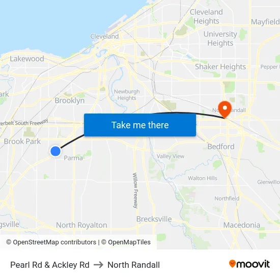 Pearl Rd & Ackley Rd to North Randall map