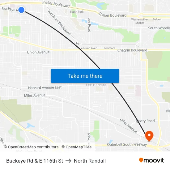 Buckeye Rd & E 116th St to North Randall map