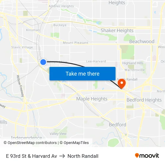 E 93rd St & Harvard Av to North Randall map