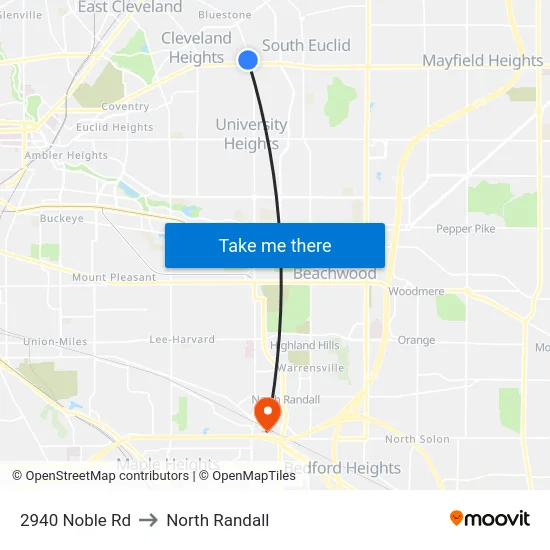 2940 Noble Rd to North Randall map