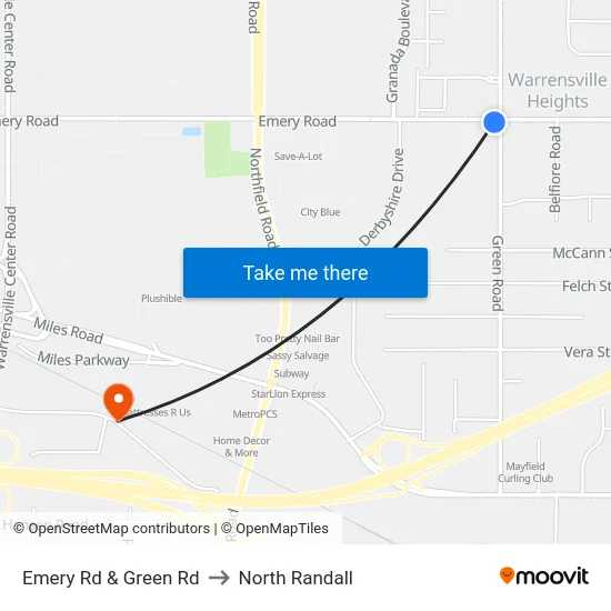 Emery Rd & Green Rd to North Randall map