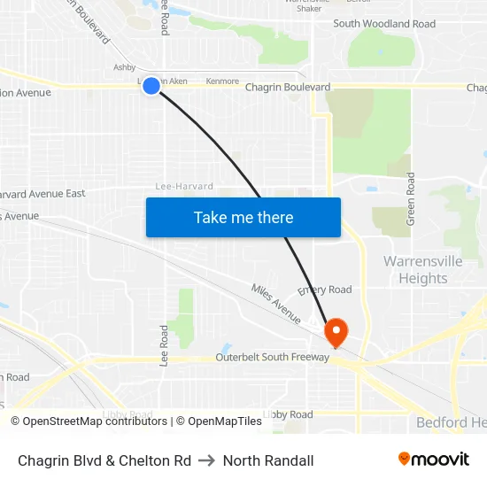 Chagrin Blvd & Chelton Rd to North Randall map
