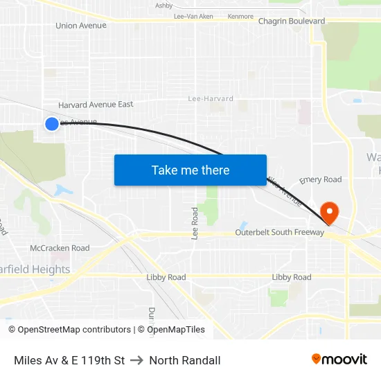 Miles Av & E 119th St to North Randall map