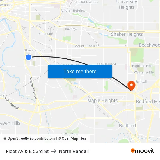 Fleet Av & E 53rd St to North Randall map