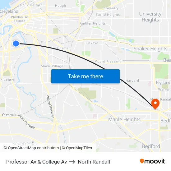 Professor Av & College Av to North Randall map
