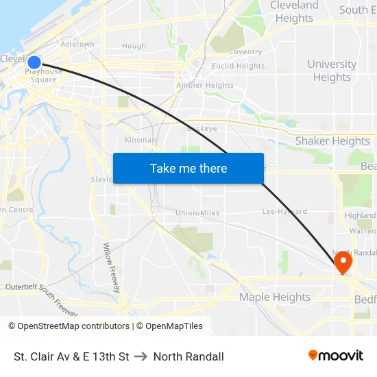 St. Clair Av & E 13th St to North Randall map