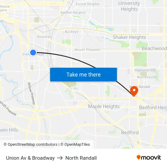 Union Av & Broadway to North Randall map