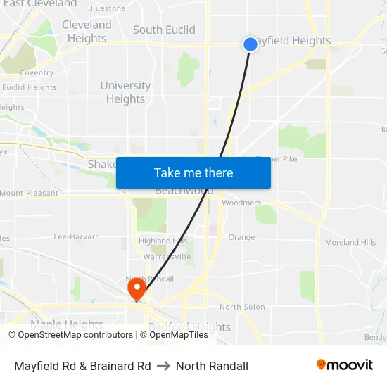 Mayfield Rd & Brainard Rd to North Randall map