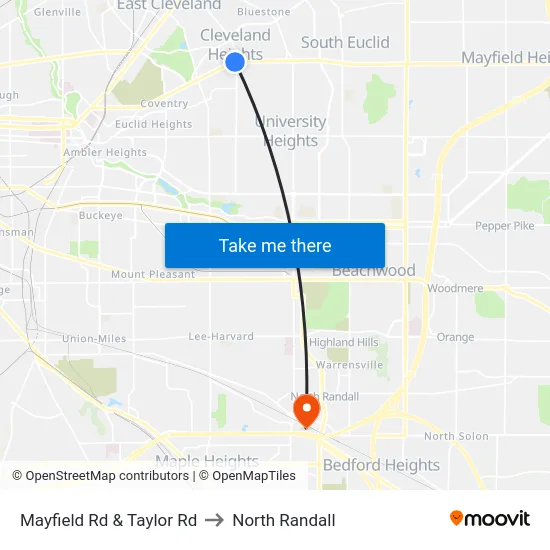 Mayfield Rd & Taylor Rd to North Randall map