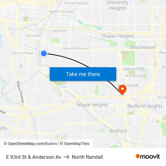 E 93rd St & Anderson Av to North Randall map
