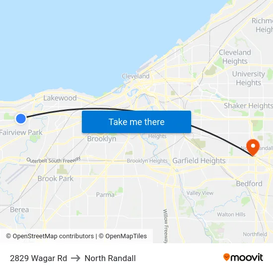 2829 Wagar Rd to North Randall map