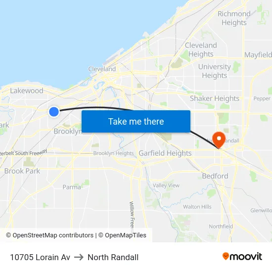 10705 Lorain Av to North Randall map