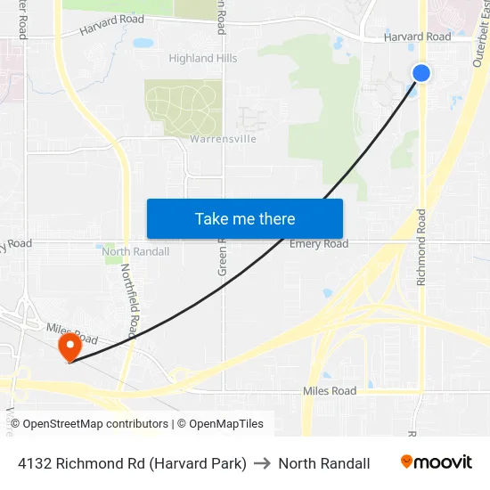4132 Richmond Rd (Harvard Park) to North Randall map