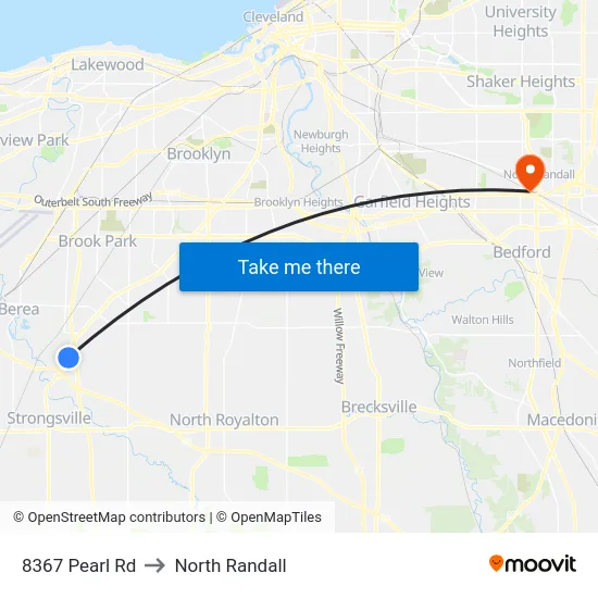 8367 Pearl Rd to North Randall map