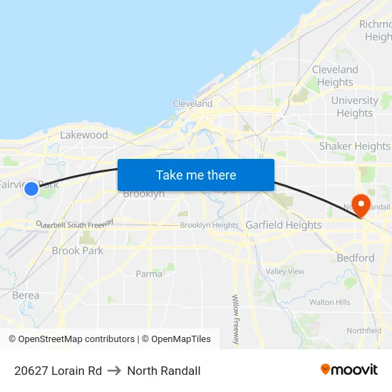 20627 Lorain Rd to North Randall map