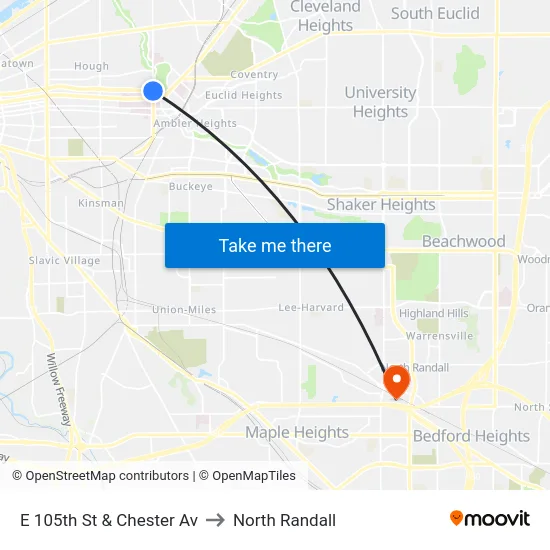 E 105th St & Chester Av to North Randall map